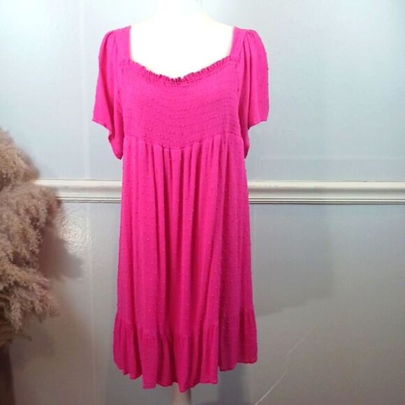 Hot pink babydoll gauzy square neckline midi dress size XXL - Picture 1 of 8